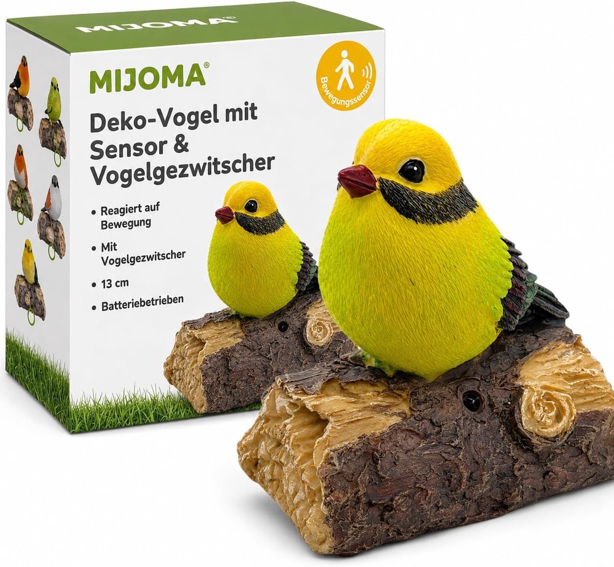 SnelShoppen - Decoratieve Vogel met Vogelgezang en Bewegingssensor, Handgeschilderd, 13 cm, Batterij Aangedreven, Realistische Binnendecoratie, Geel-G