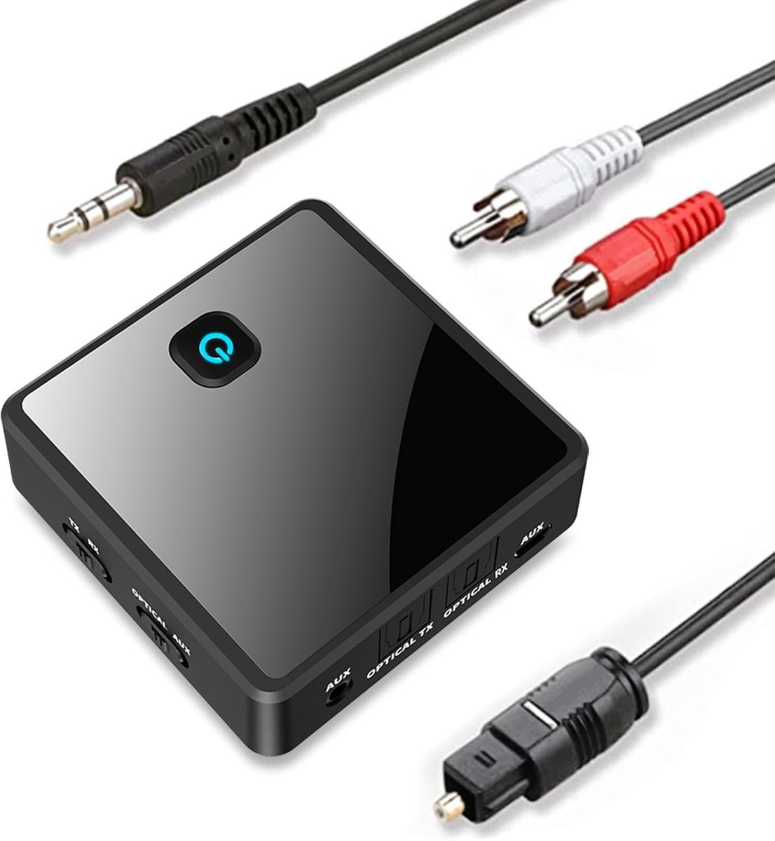 SnelShoppen - Bluetooth 5.0 Transmitter Receiver - Low Latency Wireless Audio Adapter - Optical, 3.5mm AUX, RCA - Dual Link - Voor TV, PC, Auto, Home