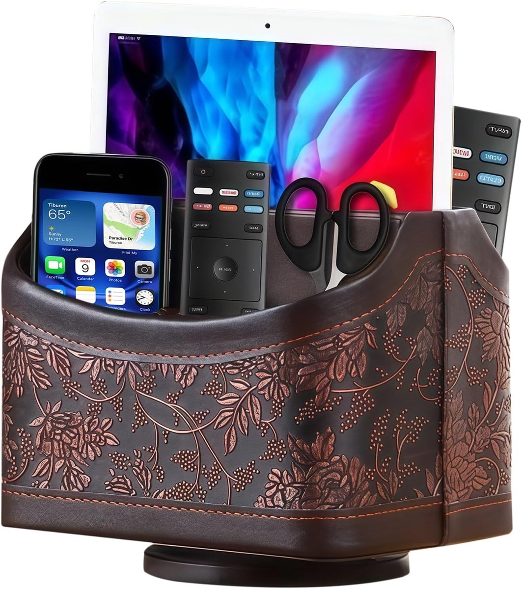 SnelShoppen - 360° Rotatable Remote Control Holder - Multifunctionele Organizer met 5 Compartimenten - PU Leren Desk Organizer voor Afstandsbedieninge