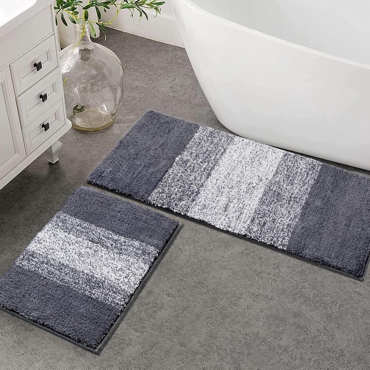 SnelShoppen - 2 Stuks Badmatten Antislip Wasbare Badkamer Tapijten Super Waterabsorberend Douchemats en Toiletmat 45x65+45x120cm Grijs