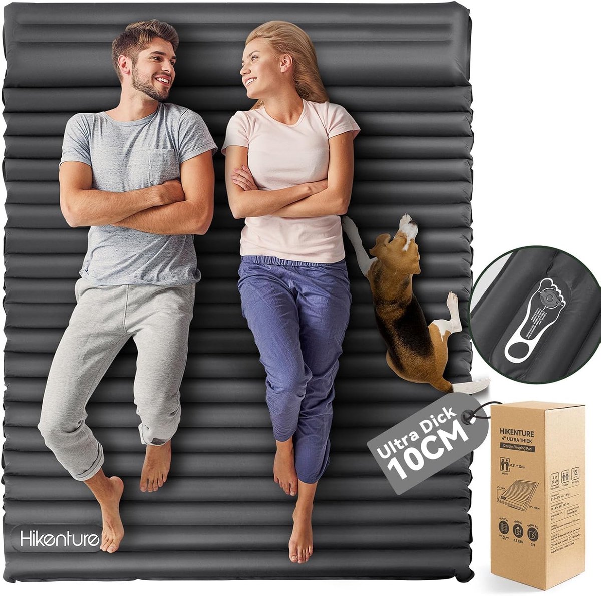 SnelShoppen - Inflatable Camping Mat voor 2 Personen met Kussen - 10cm Dikke Luchtmatras Zelfopblazend 140x200cm - Perfect voor Buiten, Hiking, Strand