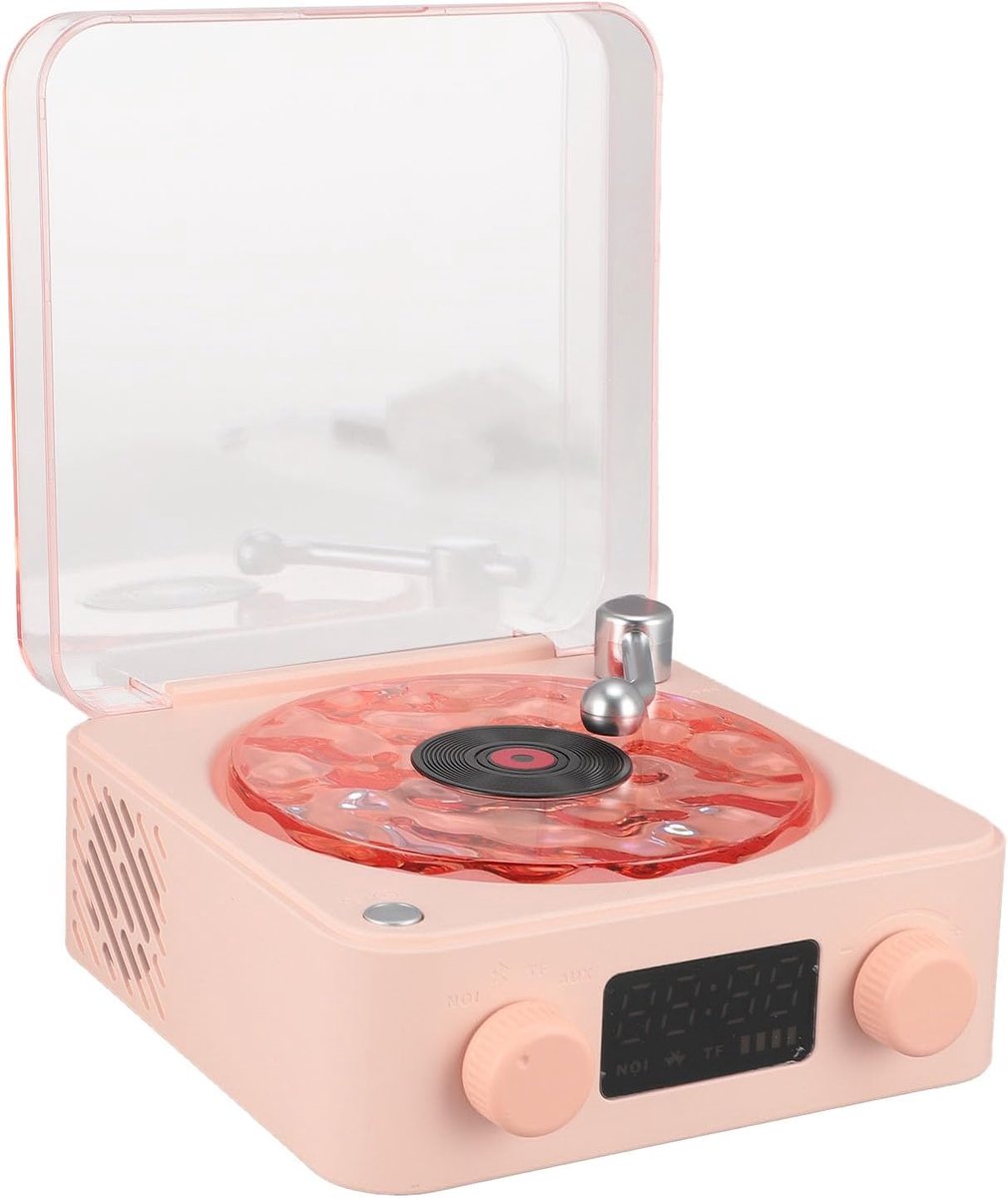 SnelShoppen - Bluetooth Platenspeler Stijl Speaker, Retro Draadloze Speaker met Nachtlamp en Tijdweergave, Bass Boost Speaker met Hoge Volume, Perfect