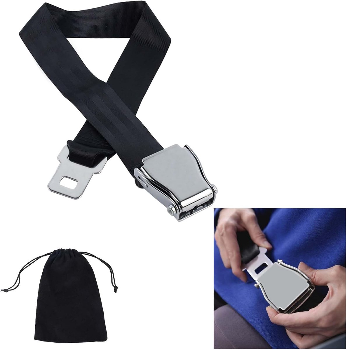 SnelShoppen - Aircraft Belt Extension voor Reis, Verstelbare Veiligheidsgordel voor Zwangere Vrouwen, RVS Buckle Clip, 20-80 cm, Comfortabele Zitvergr