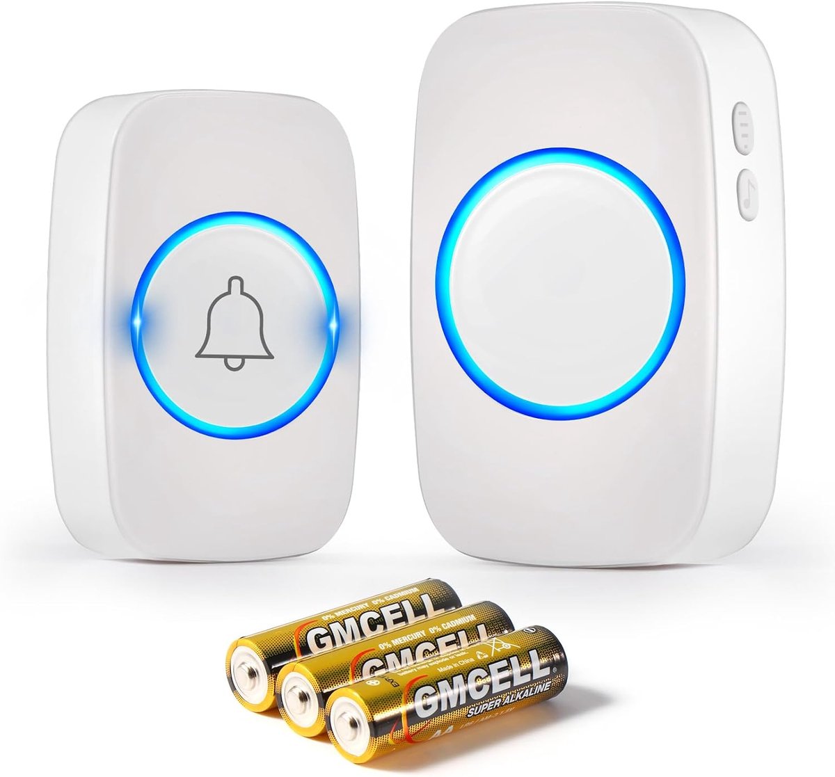 Deurbelset 300m Draadloos Bereik IP44 Waterdicht - Elektronische Deurbel met Plug-in Ontvangers - 60 Melodieën 5 Volumeniveaus - Wit