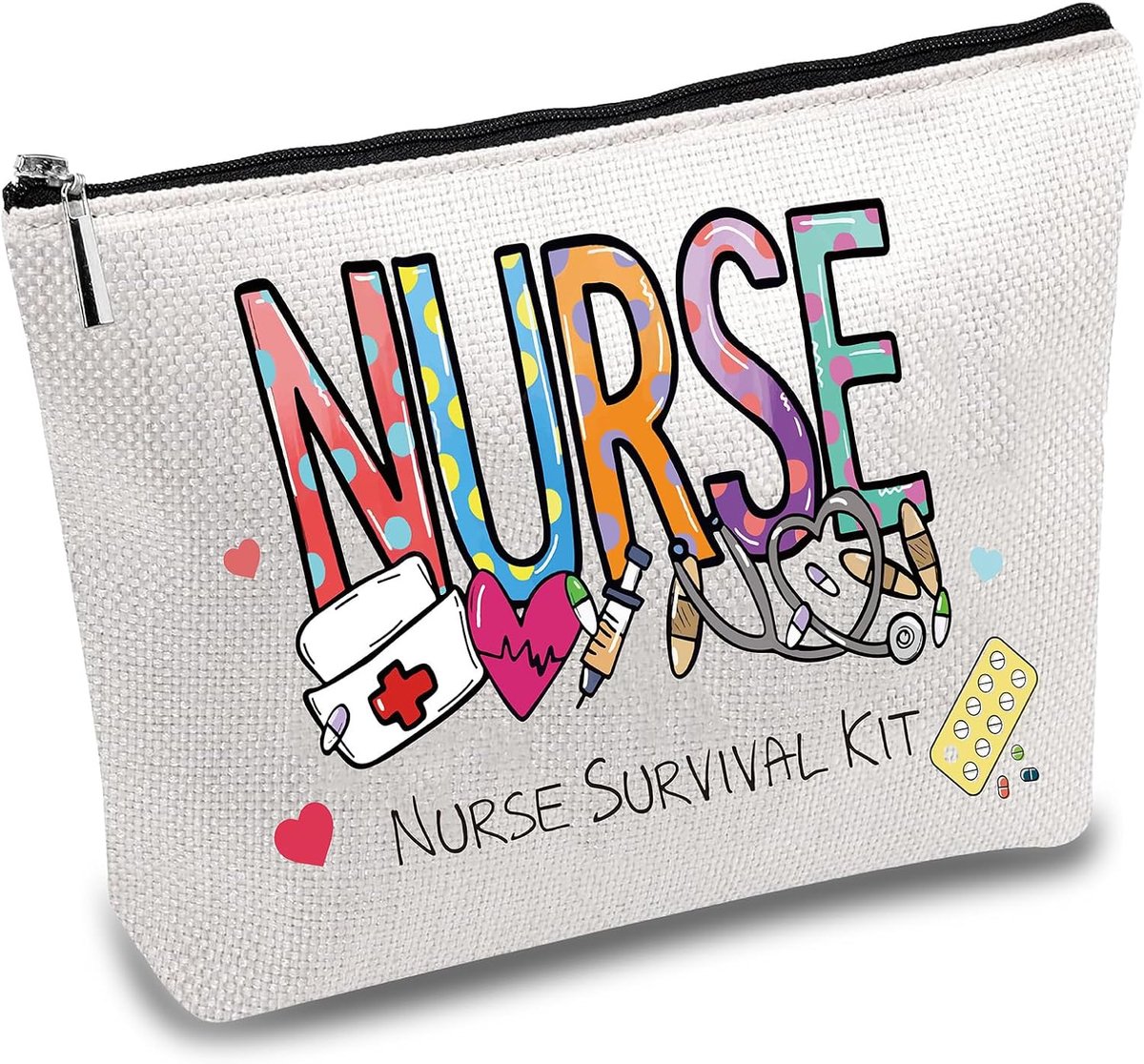 SnelShoppen - Multifunctionele Nurse Survival Kit Bag - Cosmetica Makeup Tas - Canvas Pen en Potlood Etui - Toilettas met Rits - Grappige Reis Tas - P