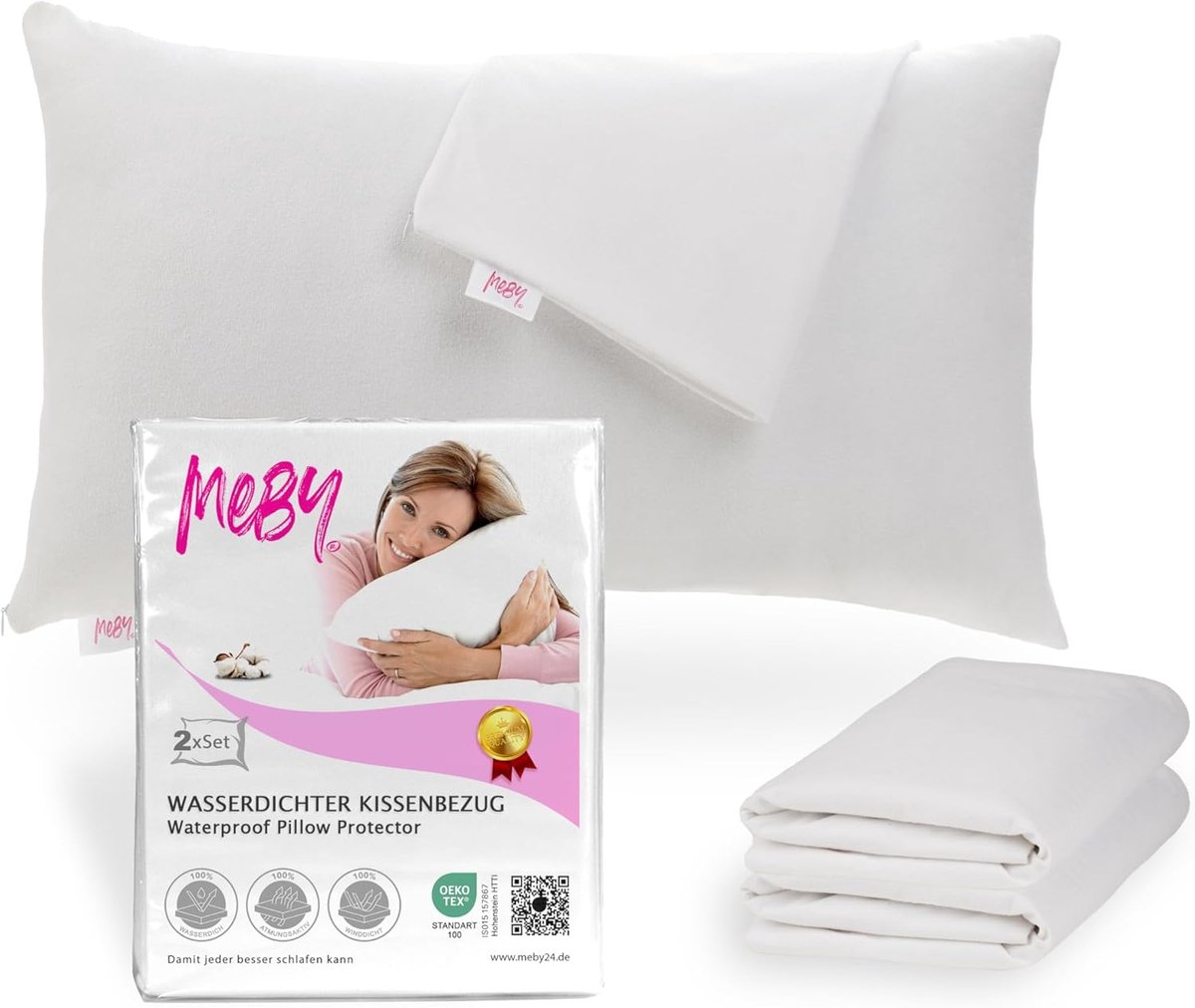 SnelShoppen - Set van 2 Waterdichte Katoenen Kussenbeschermers met Verborgen Rits - Ademend, Vochtbestendig en Elastisch - 40 x 60 cm - Witte Kussenbe