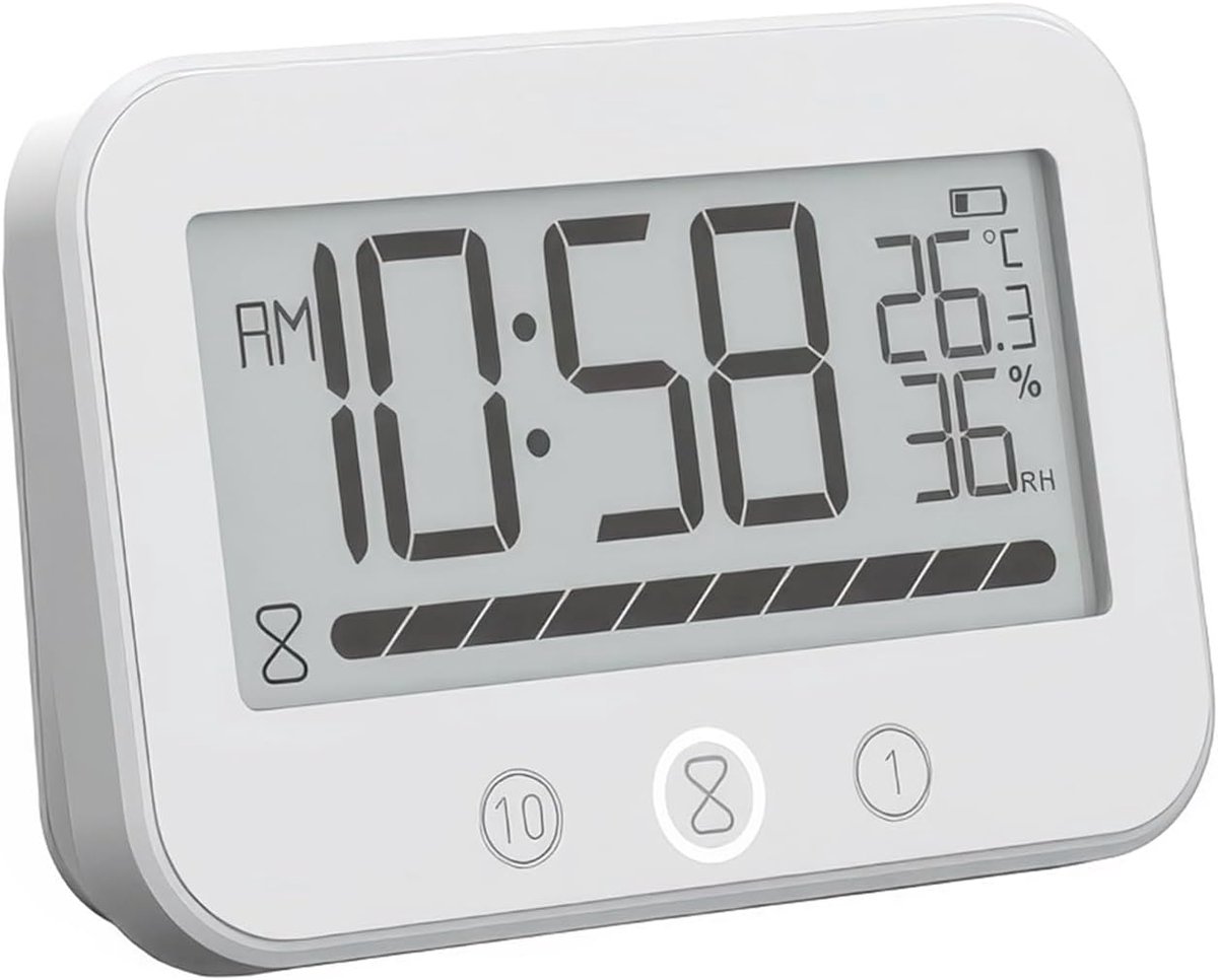 SnelShoppen - Digitale Badkamer Klok, Waterdichte Douche Klok met Zuignap, Thermometer en Hygrometer, LCD Display, Countdown Timer, Batterij Aangedrev