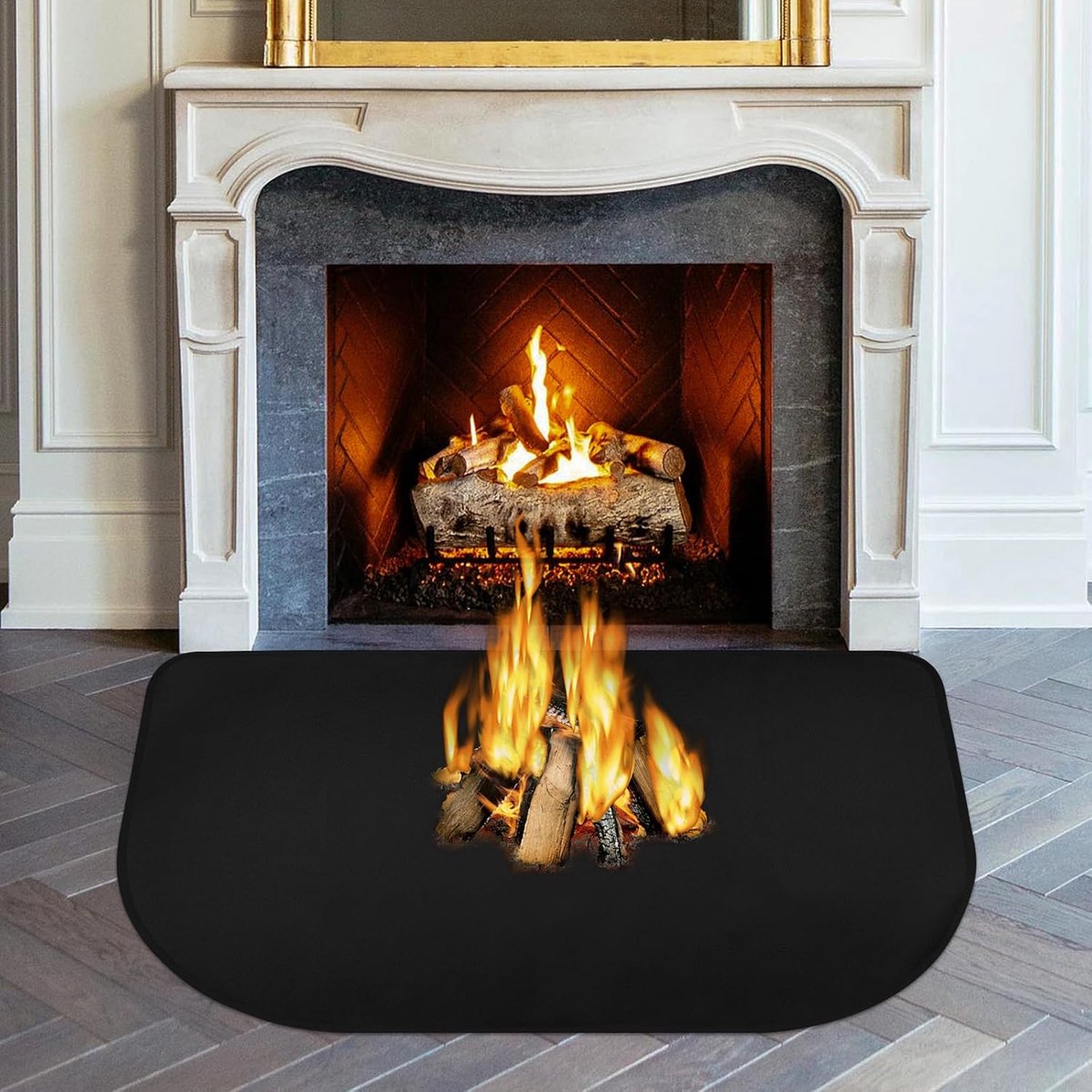 SnelShoppen - Brandveilige Openhaardmat 106 x 61 cm, Vloerbescherming tegen Vonken, Hittebestendige Pad voor Houtkachel, Zwart, Drie-laags Silicone en
