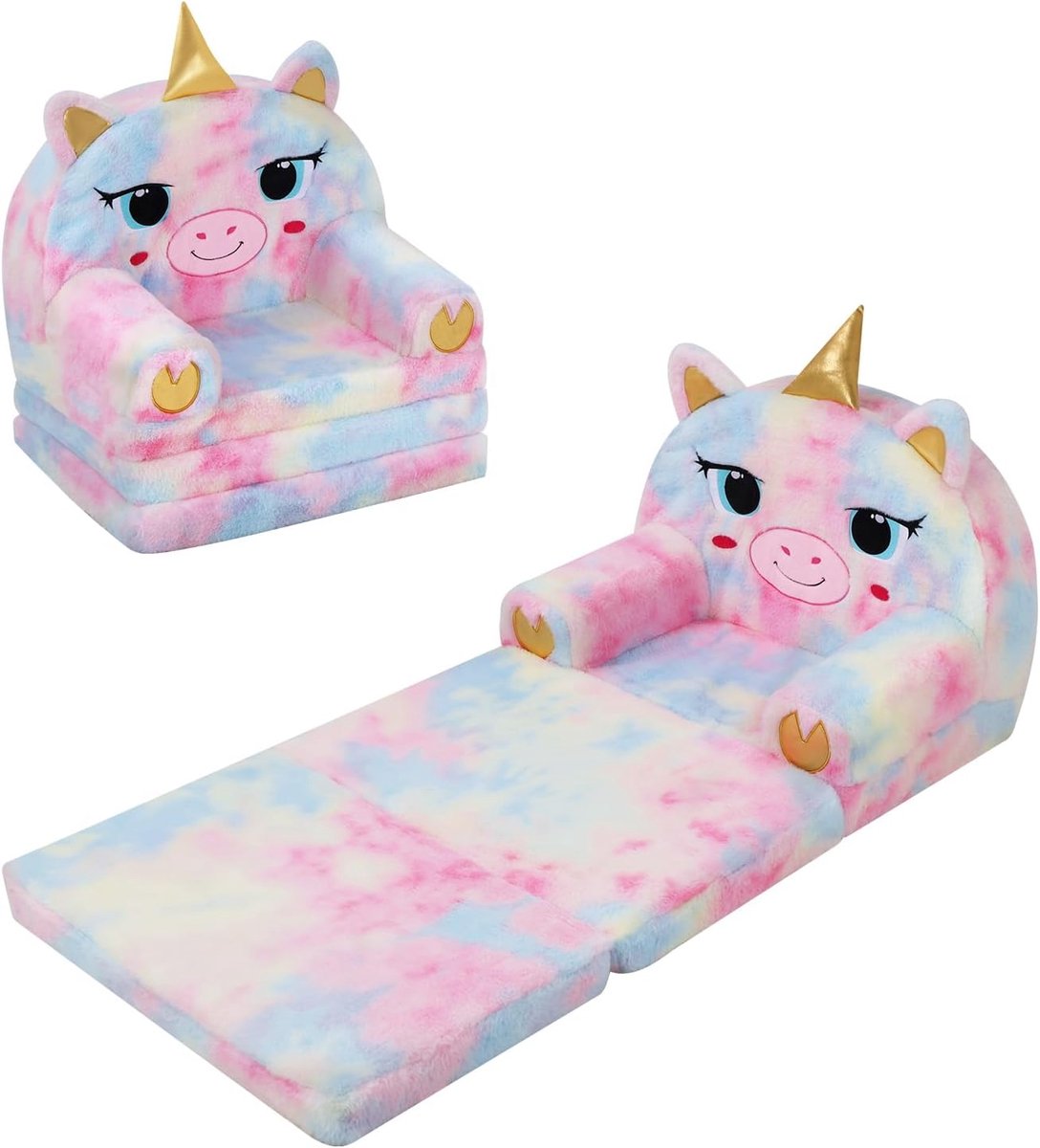 SnelShoppen - Vouwbare Kindersofa 2-in-1 - Comfortabele Pluche Peuterstoel & Sofa Bed - Unicorn Design - Perfect voor Kinderen in de Kinderkamer - Leu