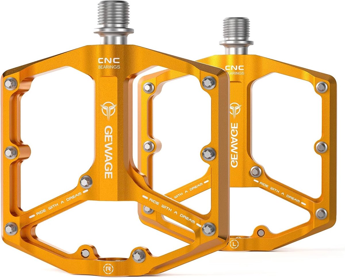 SnelShoppen - GEWAGE Fiets Pedalen voor Racefiets/Mountainbike, 3 Lagers, CNC Gemaakt, 9/16 inch, Platte Pedalen met Verwisselbare Antislip Pins