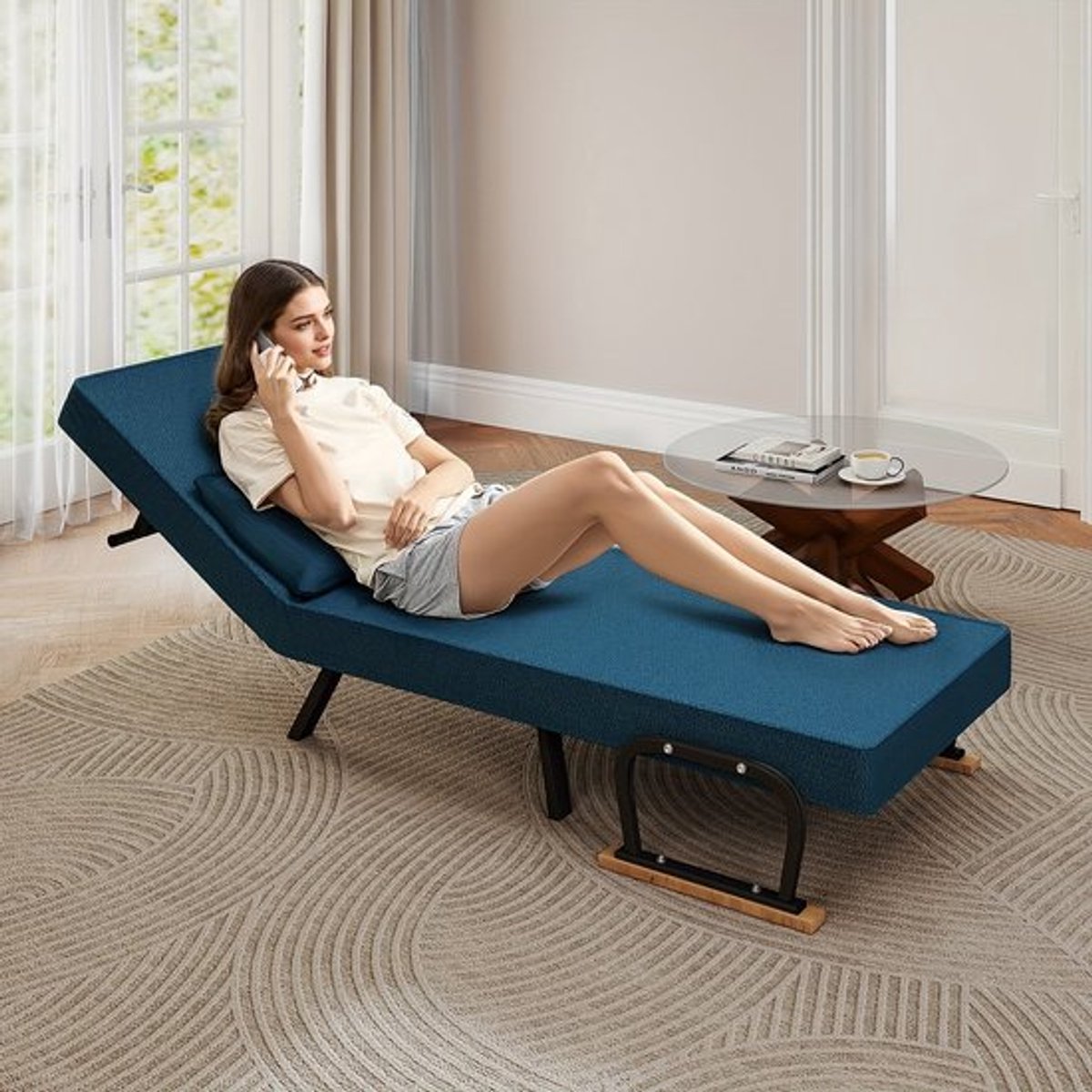 Slaapbank – Bedbank – Logeerbed – Slaapstoel – Opklapbed – 5-in-1 Multifunctioneel – Ruimt