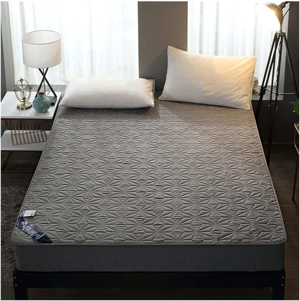 SnelShoppen - Matrasbeschermer Microfiber Soft Ademend Padded Comfortabele Matraskap met 4 Hoekbanden Verwijderbare Top Grijs 180x220cm voor Hotel en