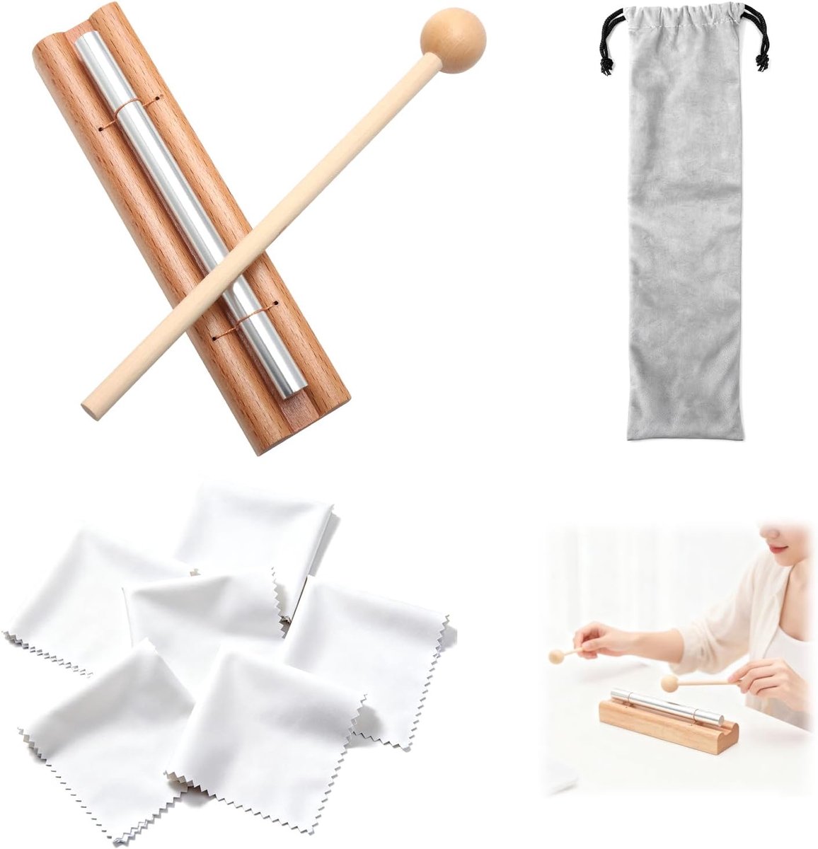 SnelShoppen - Chime Gong Chime Houten Geluidstok Drum Kit Percussie Instrument Set met 1 Toon Energie Chime, Houten Stok, Opbergzak voor Kinderen, Muz