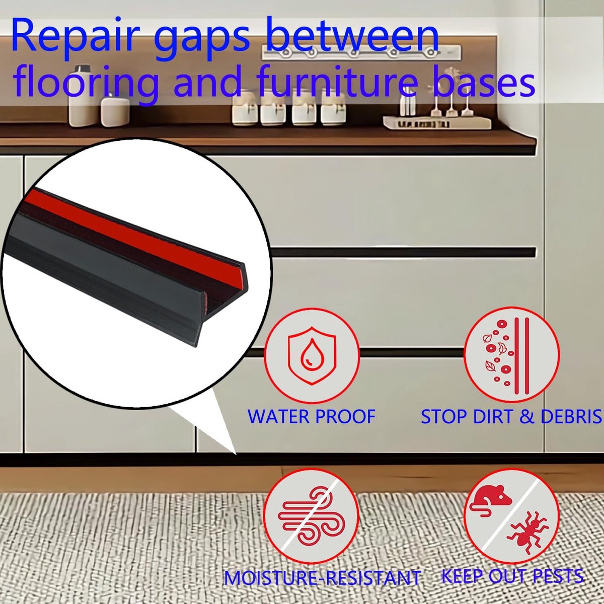 Zelfklevende Afwerking voor Keuken Plinten, 2.5 m, Zachte Plinten, Bescherming voor Houtdikte 15-17 mm, Ideaal voor Renovatie en Interieurdecoratie