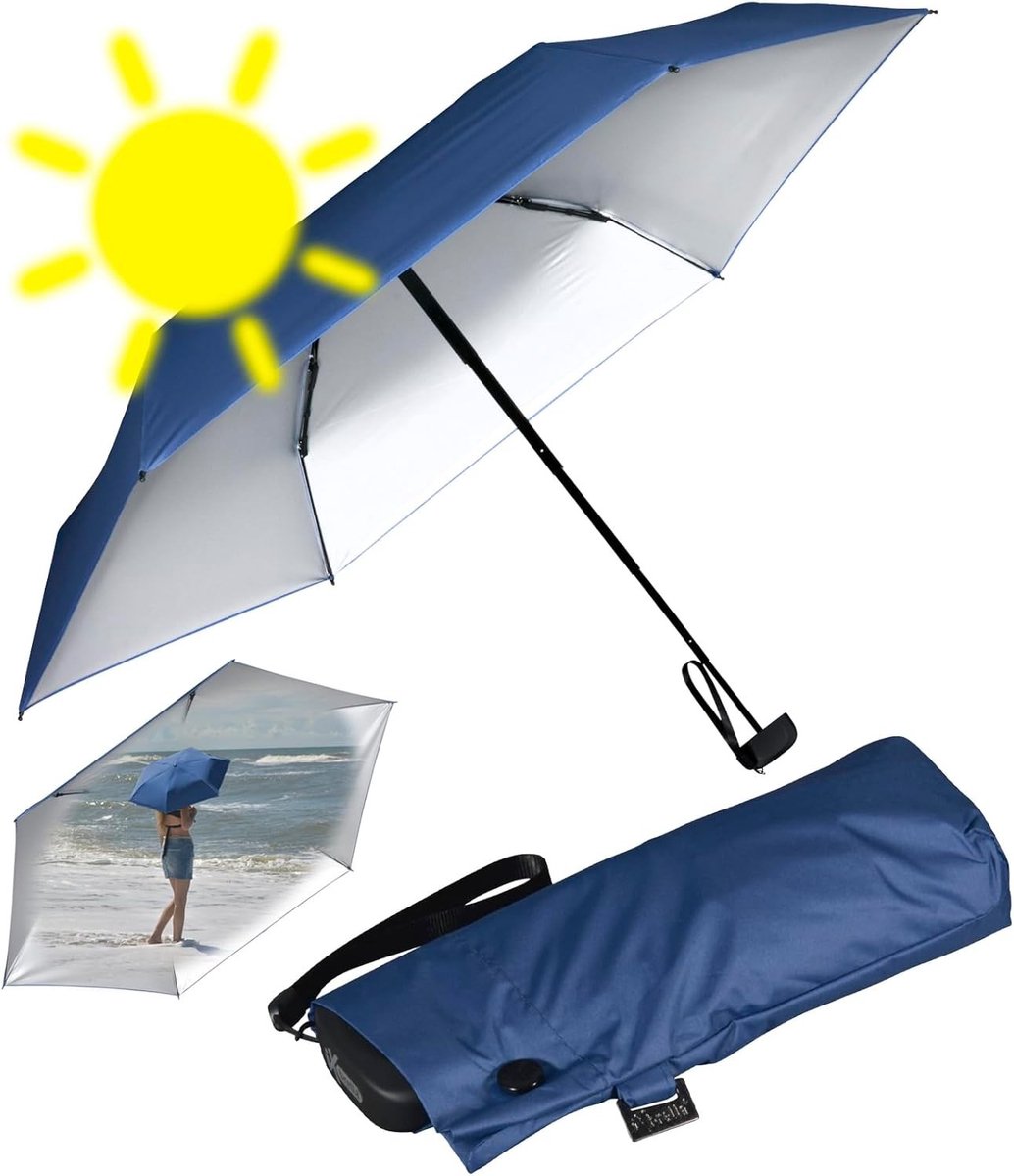 Strandparasol met draagtas - Zwart - 94 cm Diameter - Mini Zakparaplu met Stalen Glasvezel Frame - Voor Dames