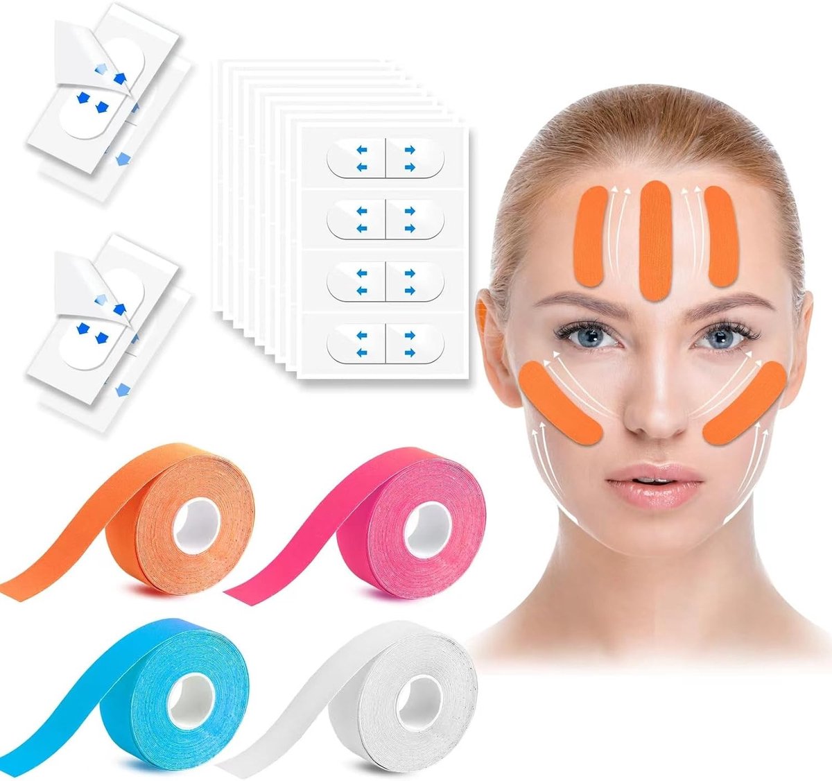 Multifunctionele Kinesiology Tape - 4 Rollen, 80 Stuks Anti-Rimpel Patches, Sterke Plakband voor Gevoelige Huid, Ideaal voor Schoonheid en Therapie