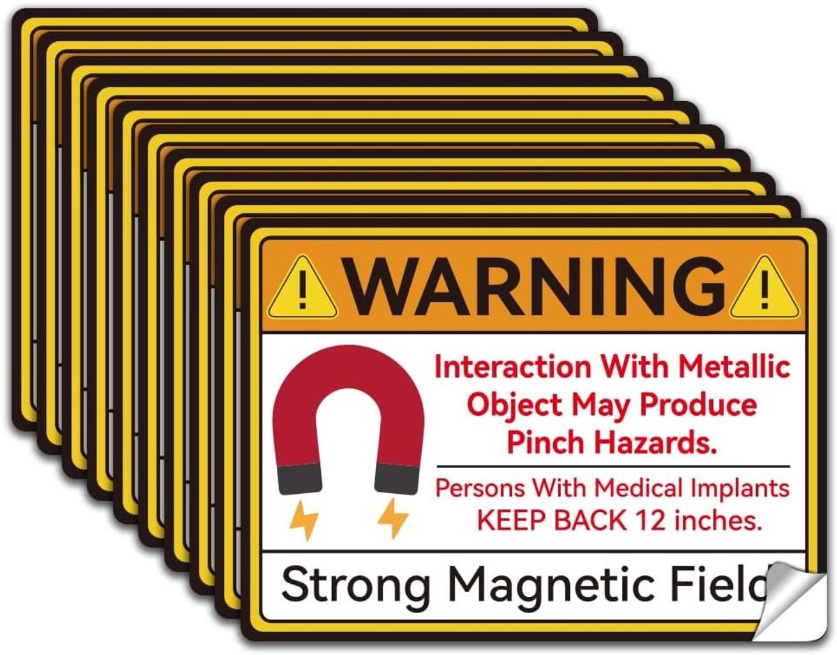 10 Stuks Sterke Magnetische Waarschuwingslabels - Waterdichte PVC Stickers voor Gevaarlijke Magnetische Zones, Zelfklevend en Duurzaam