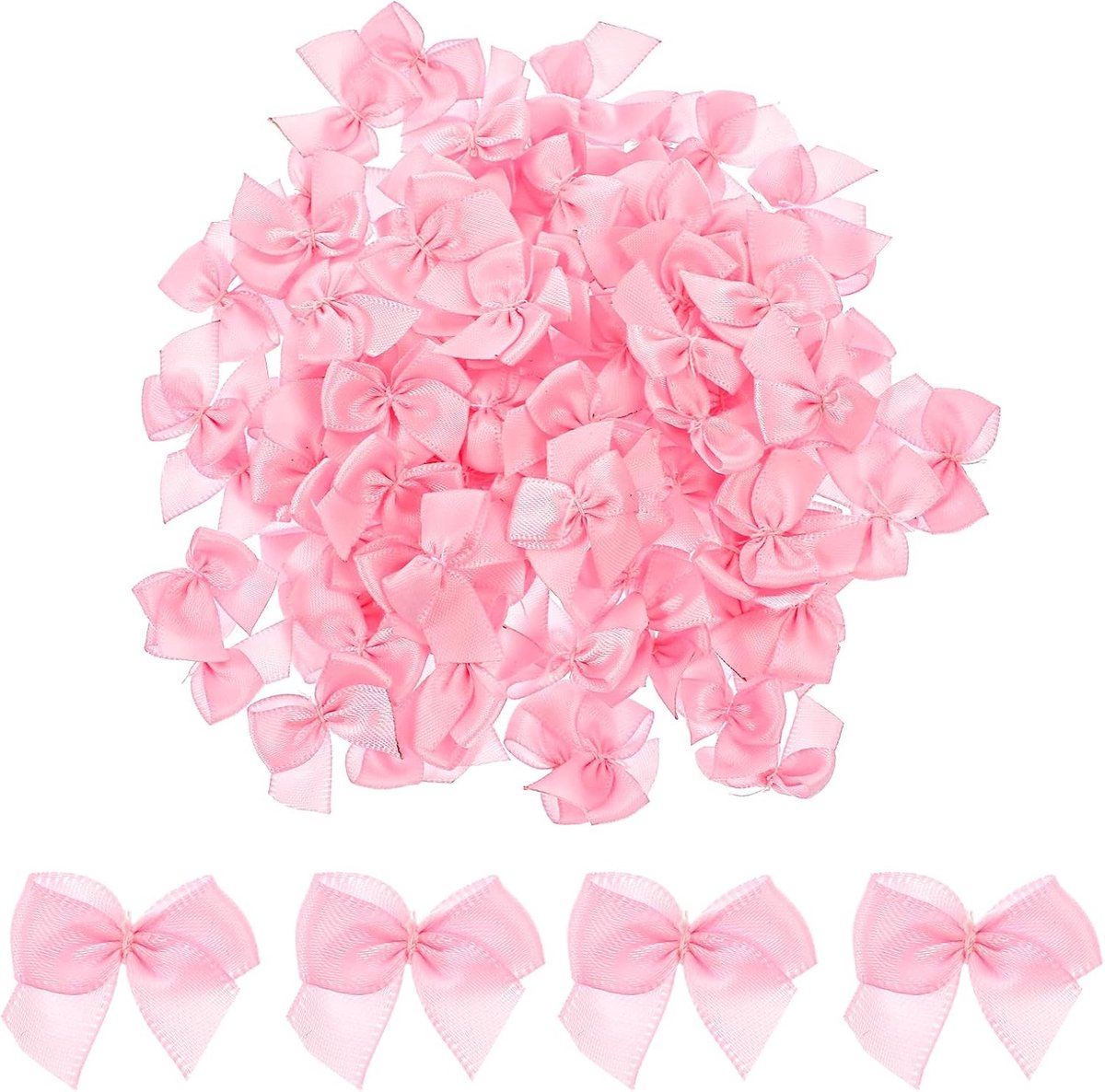 Kleine Roze Satijnen Strikjes voor Handwerk, 100 Stuks, Perfect voor DIY, Bloemstukken en Cadeauverpakking