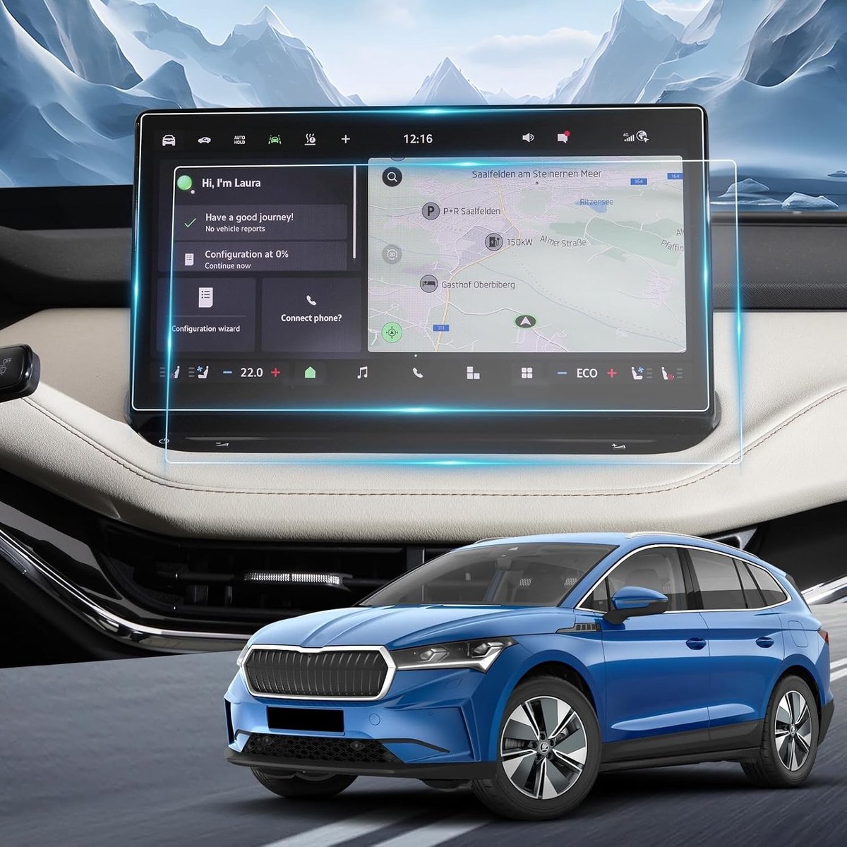 Pack van 2 PET Screen Protectors voor Skoda Enyaq iV 2021-2024 - 13 Inch Navigatiescherm Bescherming, Krasbestendig en Transparant, Ideaal voor Center Console