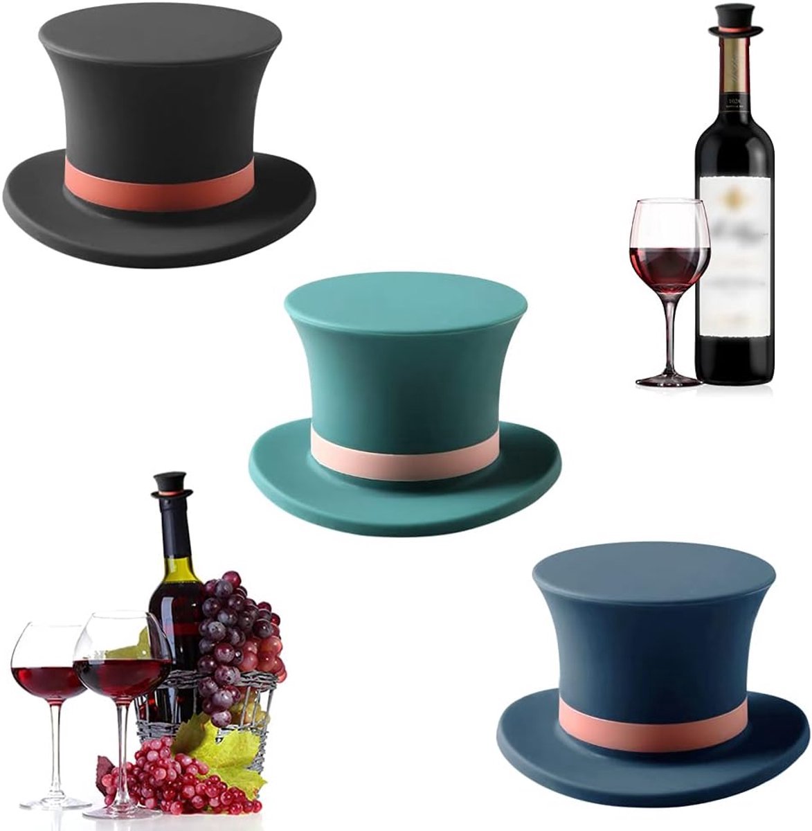 3-delige set - Wijnstoppers - Siliconen wijnflesdoppen - Decoratieve kerstaccessoireset - Rode wijnstoppers - Lekvrije stoppers - Flesdoppen