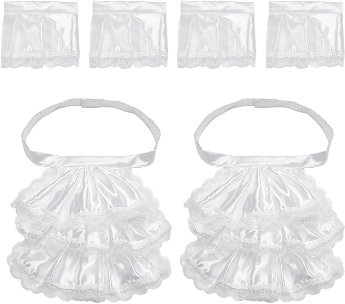 2 sets Unisex kanten jabot kraag en manchetten set, Victoriaanse ruches kraag en overmouwen voor Halloween en steampunk kostuums