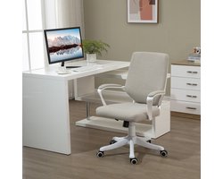 MIVRAY Bureaustoel 62 x 69 x 92 tot 100 cm Ergonomisch Met Lendensteun In Hoogte Verstelbaar Voor Kantoor En Thuiswerk Stof Beige