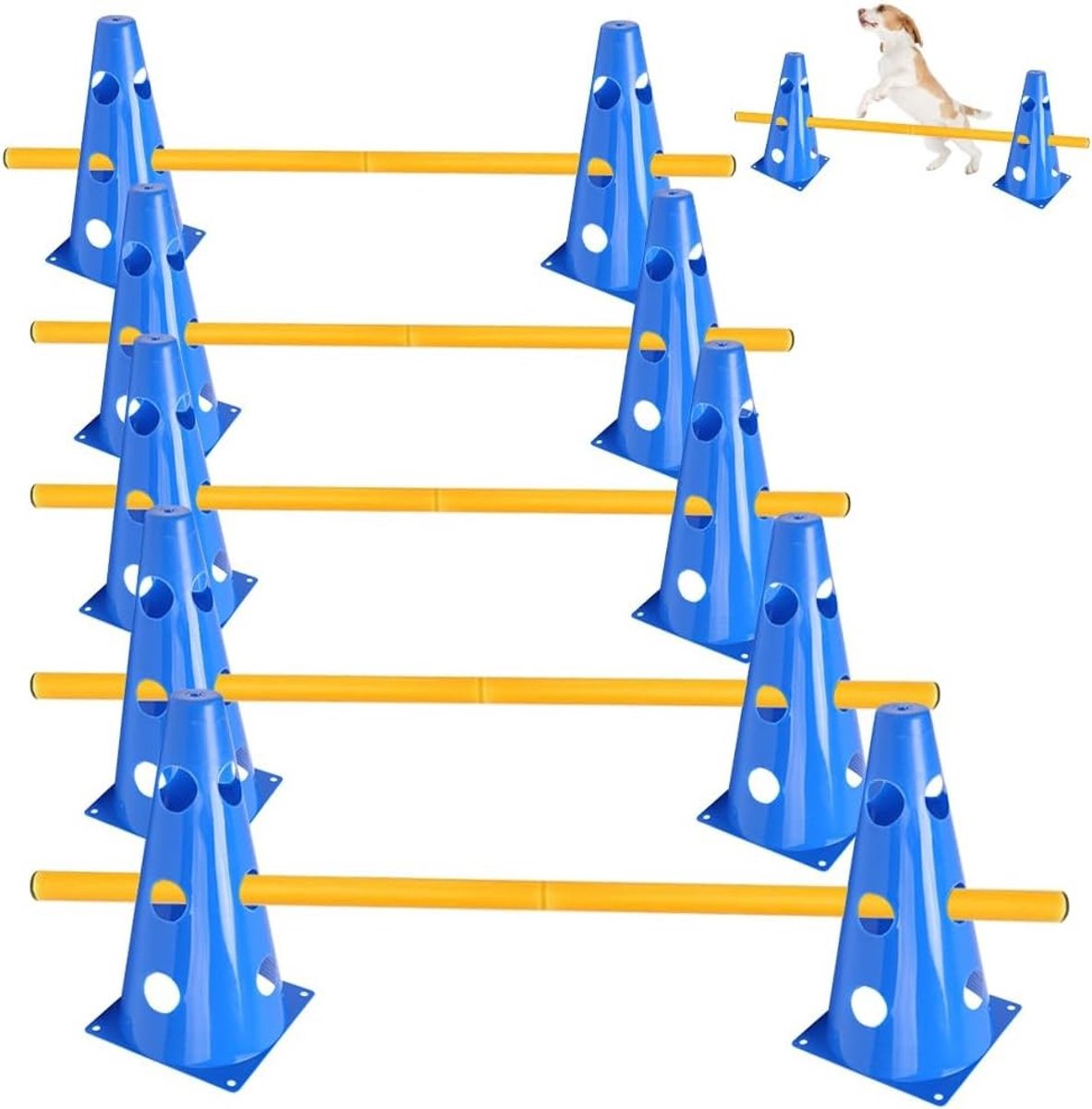 Hond Agility Set met Obstakels, 10 Cones en 5 Verstelbare Stangen voor Training van Honden en Paarden, Ideaal voor Kinderen en Dieren