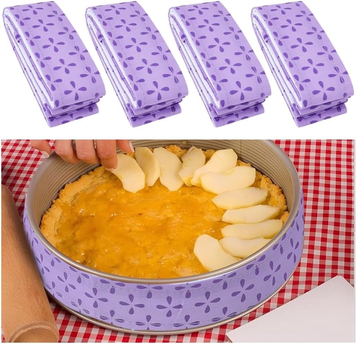 Cake Mold Muffler Strips 87cm - 4 Stuks, Absorberende Bakstrips voor Perfecte Taarten zonder Bolle Bovenkant en Gescheurde Randen