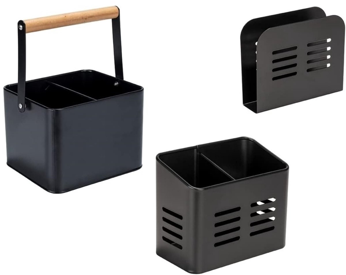 longziming -Bestekhouder - Bestekmand - 2 Vakken - Metalen Bestekbak - Zwart - Voor Tafel en Buffet - Voor Messen en Vorken
