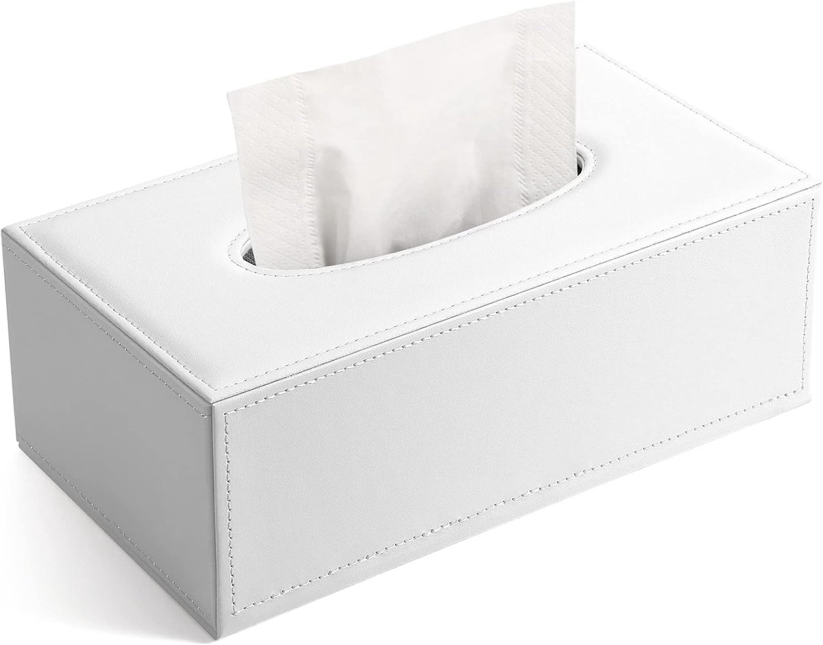 Bobypet - Tissue box houder - Tissuebox rechthoekig - Leren tissuebox - Magnetische sluiting - Luxe uitstraling - Voor kantoor, auto en woonkamer - 25*13.5*9.5CM - Wit