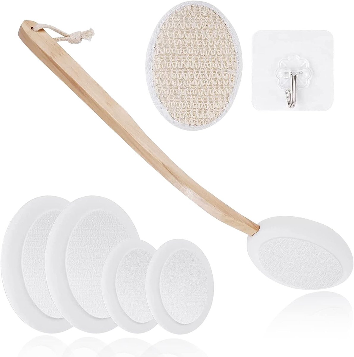 Set van 7 Rugcrèmes, Badborstel en Lichaamsborstel met Lange Handgreep voor Peeling en Massage