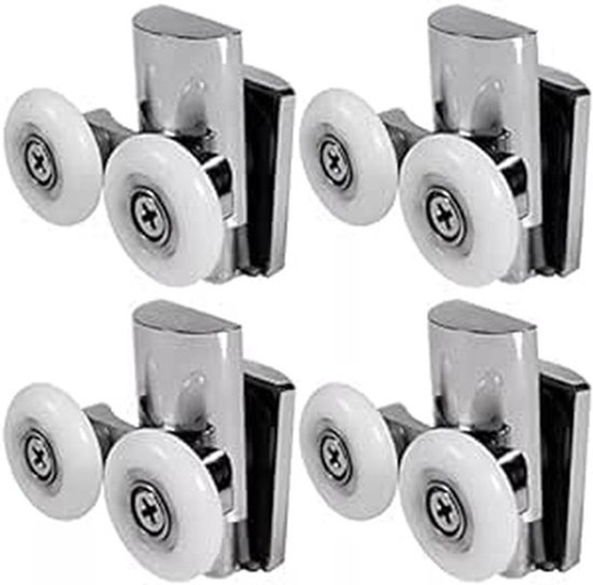 Douchedeurrollen Heavy Duty - Set van 4 Stuks - 2 Bovenste/2 Onderste Rollen - Geschikt voor Platte/Gebogen Deuren - 23 mm Wiel Diameter - Slijtvaste Pads - Douchedeurwielen