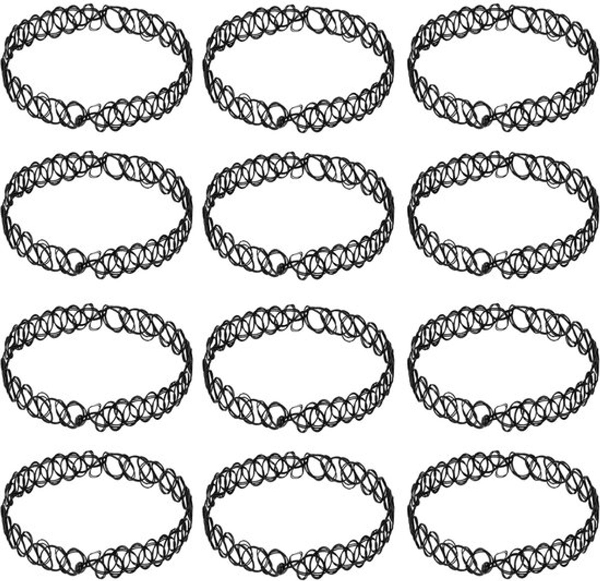Halsketting Elastisch - Tattoo-Halsketting - Modieuze Ketting voor Vrouwen - 12 Stuks - Nylon - Cadeau voor Jongeren