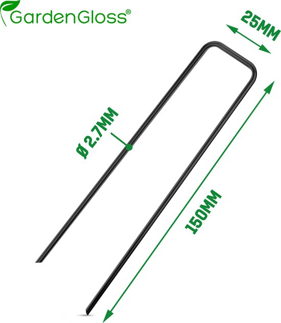 Zwart grondanker van 150 mm lang, 25 mm breed met een dikte van 2,7 mm.
