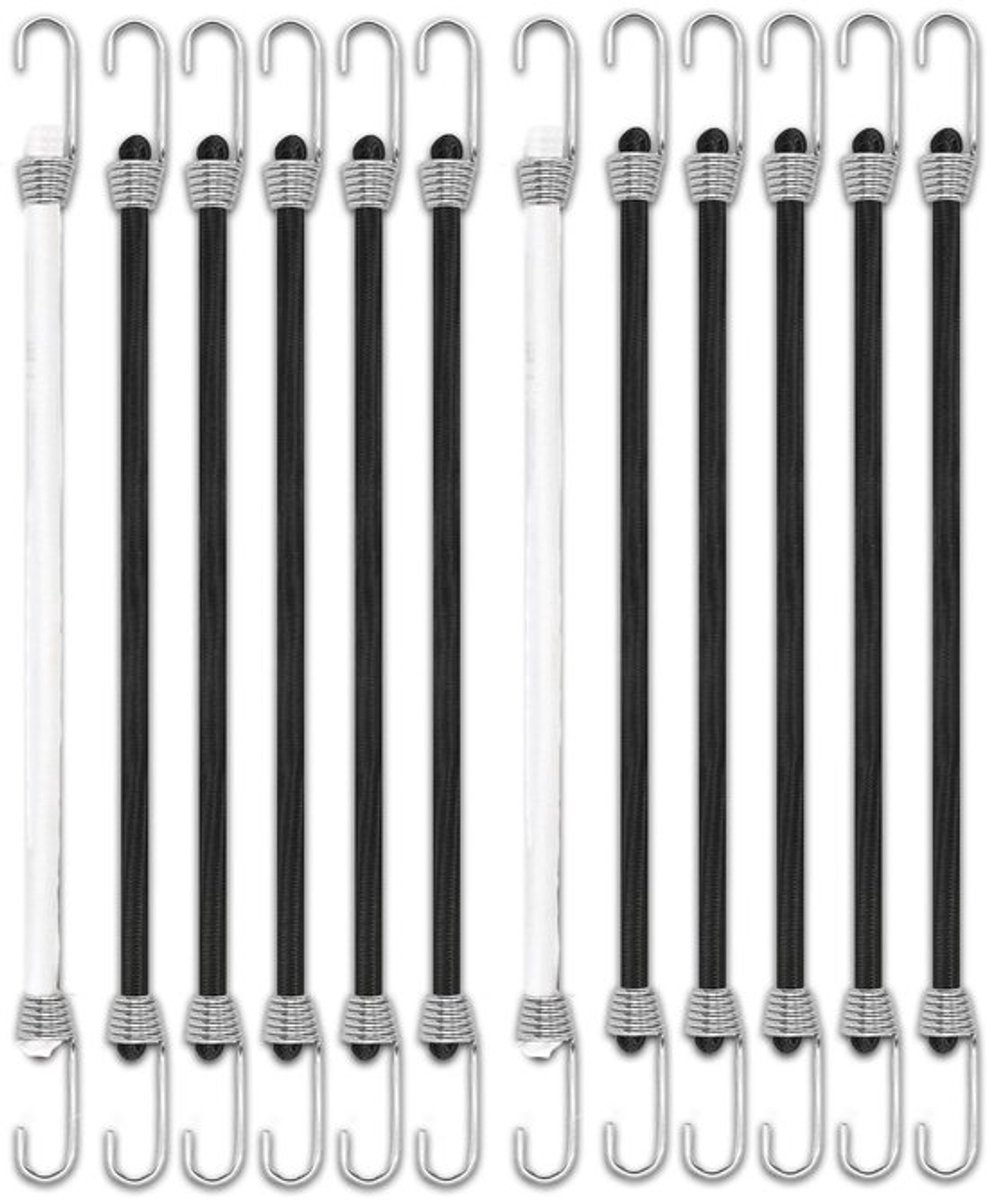 Spanrubber 25 cm - 12 Stuks - Haken - Multifunctionele Bagagespanner - Duurzaam Latex - Ideaal voor Camping/Outdoor - Bungee Cord