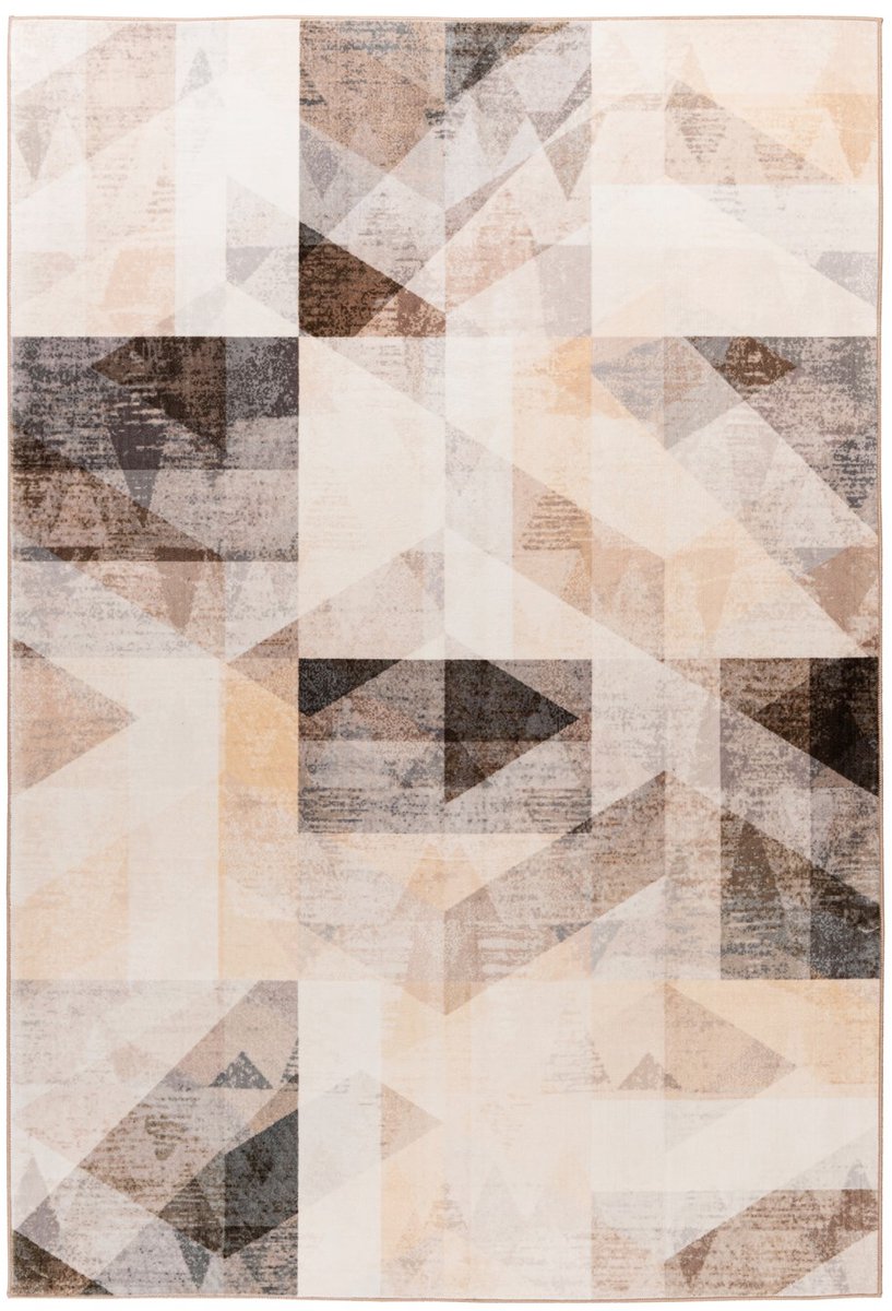 Padiro laagpolig vloerkleed 80 x 150 cm - grijs / beige - modern geometrisch patroon - geschikt voor vloerverwarming - van polyester