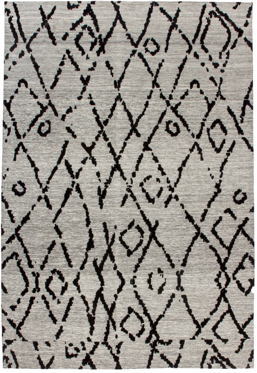 Padiro laagpolig vloerkleed 80 x 150 cm - grijs / zwart - modern geometrisch patroon - geschikt voor vloerverwarming - van katoen