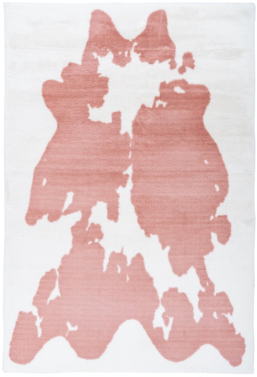 Padiro hoogpolig vloerkleed 160 x 230 cm - roze / wit - karaktervolle dierenprint in een koeien patroon - geschikt voor vloerverwarming - van polyester