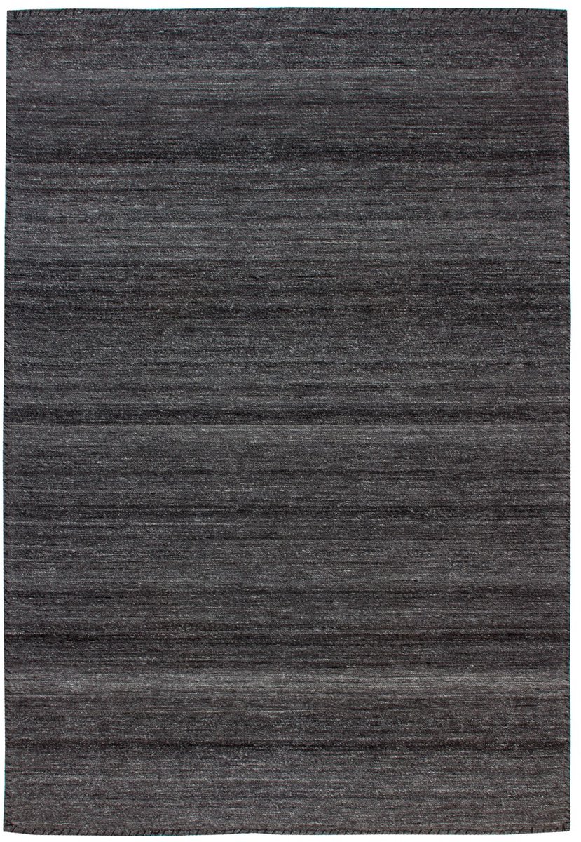 Padiro laagpolig vloerkleed 80 x 150 cm - antraciet / meerkleurig - modern streeppatroon - geschikt voor vloerverwarming - van wol en polyester