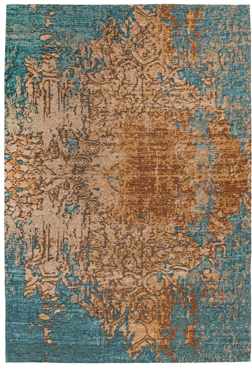 Padiro laagpolig vloerkleed 80 x 150 cm - blauw - vintage patroon - geschikt voor vloerverwarming - van modacryl en katoen en polyester