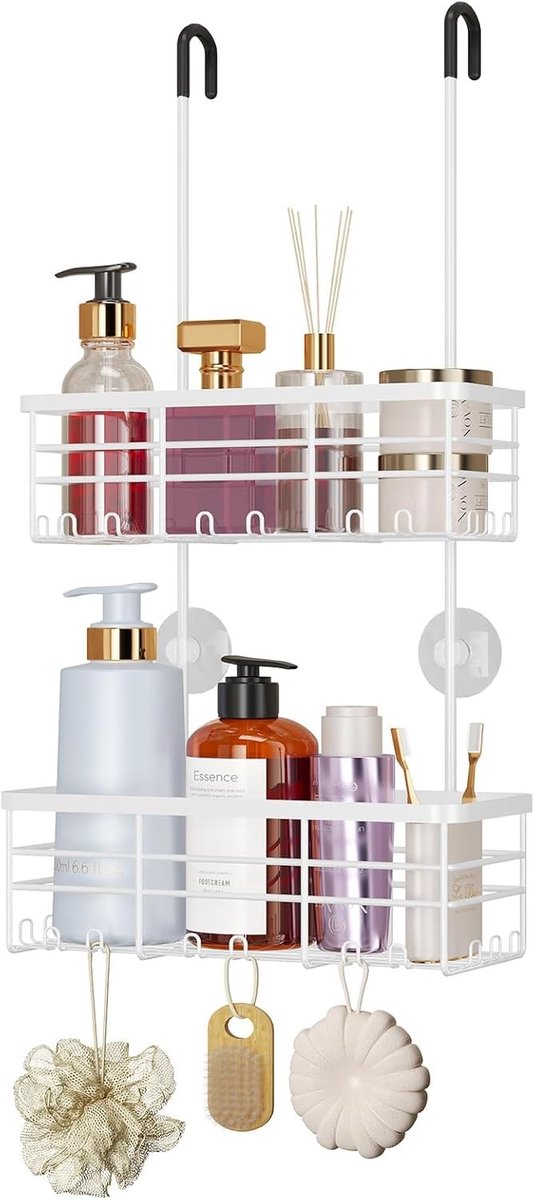 Telescopisch doucherek - Wit - 30 x 12,5 x 56,5 cm - Roestvrij Staal - Hangende Doucheorganizer voor Badkamer