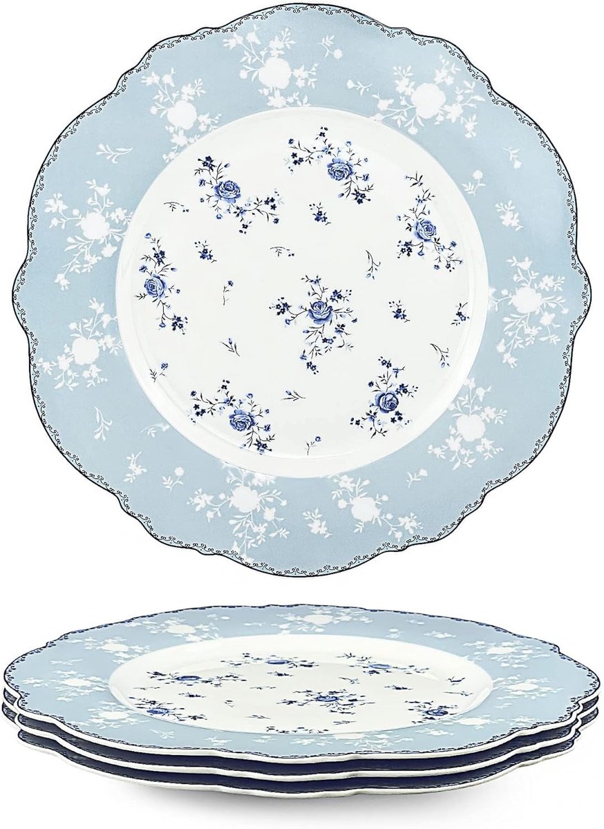 Steengoed dinerset - Blauw - 27,5 cm - Porselein met Lente Bloemenpatroon - Voor Diner en Gezinsgebruik