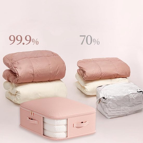 Zelfcomprimerende Opbergzak - Vacuüm Opberger Kleding - Ruimte Besparen - Dubbellaagse Compressie - 70% Volume Reductie - Roze — afbeelding 3