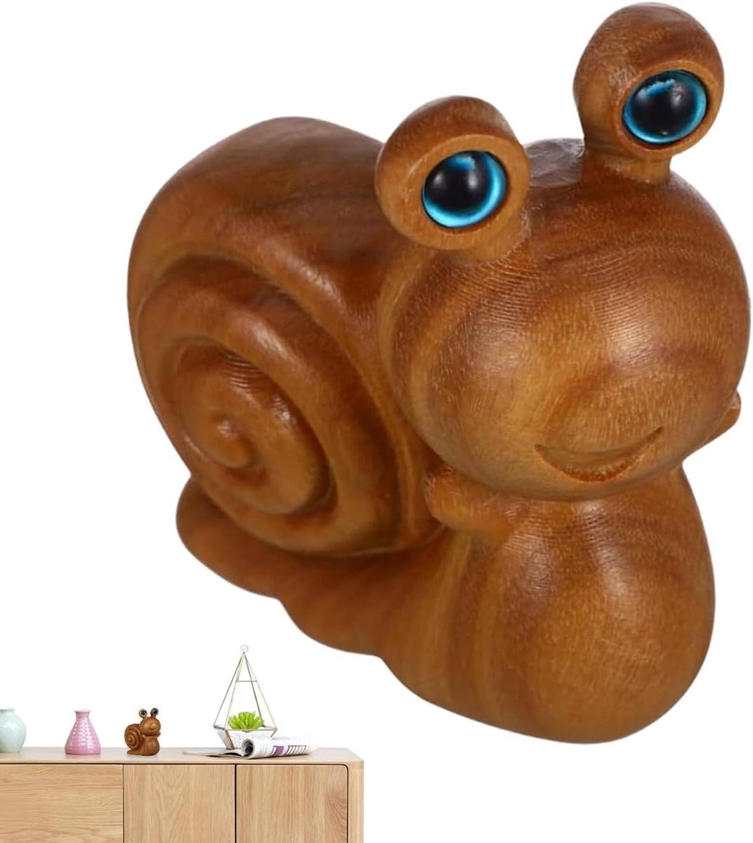 Slakkenbeeldje Hout - Dierenfiguur Miniatuur - Huis Decoratie - Levendig Design - 60x30x60 mm - Houtkleur