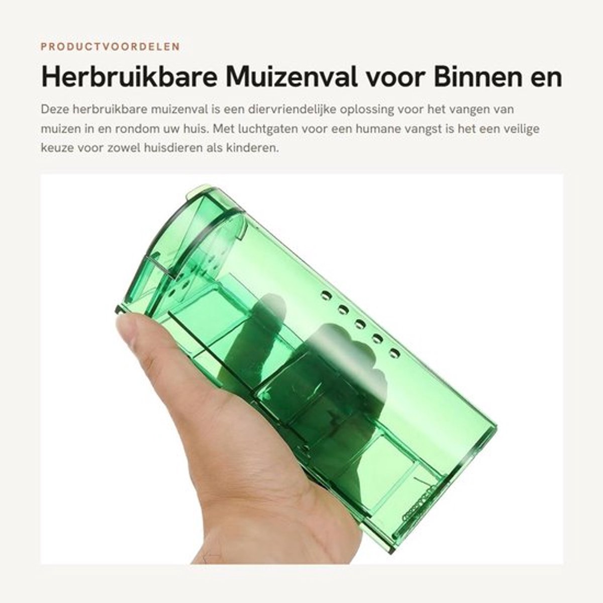Muizenval Levend 2 Stuks - Diervriendelijke Muizenval - Herbruikbare Muizenval - Luchtgaten voor Ventilatie - Geschikt voor Binnen/Buiten - Milieuvriendelijk en Duurzaam - Knaagdierval