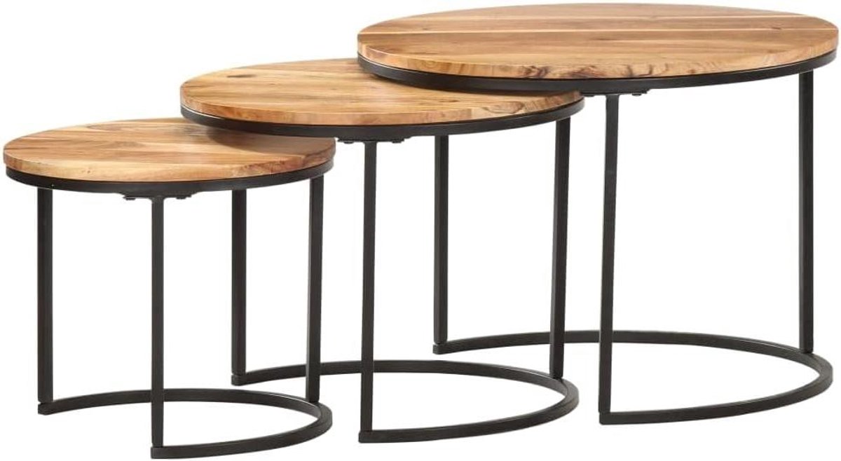 Uitschuiftafels Set - Bijzettafels Salontafels - Woonkamer Inrichten - 3 Verschillende Maten - 60 cm Breedte - Houtkleur