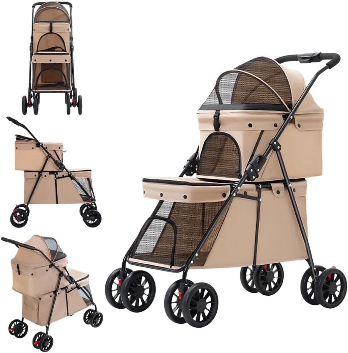 Huisdieren Kinderwagen - Reisbuggy Honden - Comfortabel Reizen - Dubbellaags Ontwerp - Tot 25 kg - Bruin