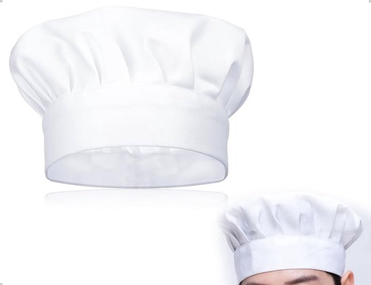 Kokshoed Professioneel - Verstelbaar Hoofddeksel - Uniseks Chef-kok - Duurzaam Polyester - 21 cm Hoog - Voorkomt Haar in Voedsel - Chefhoed