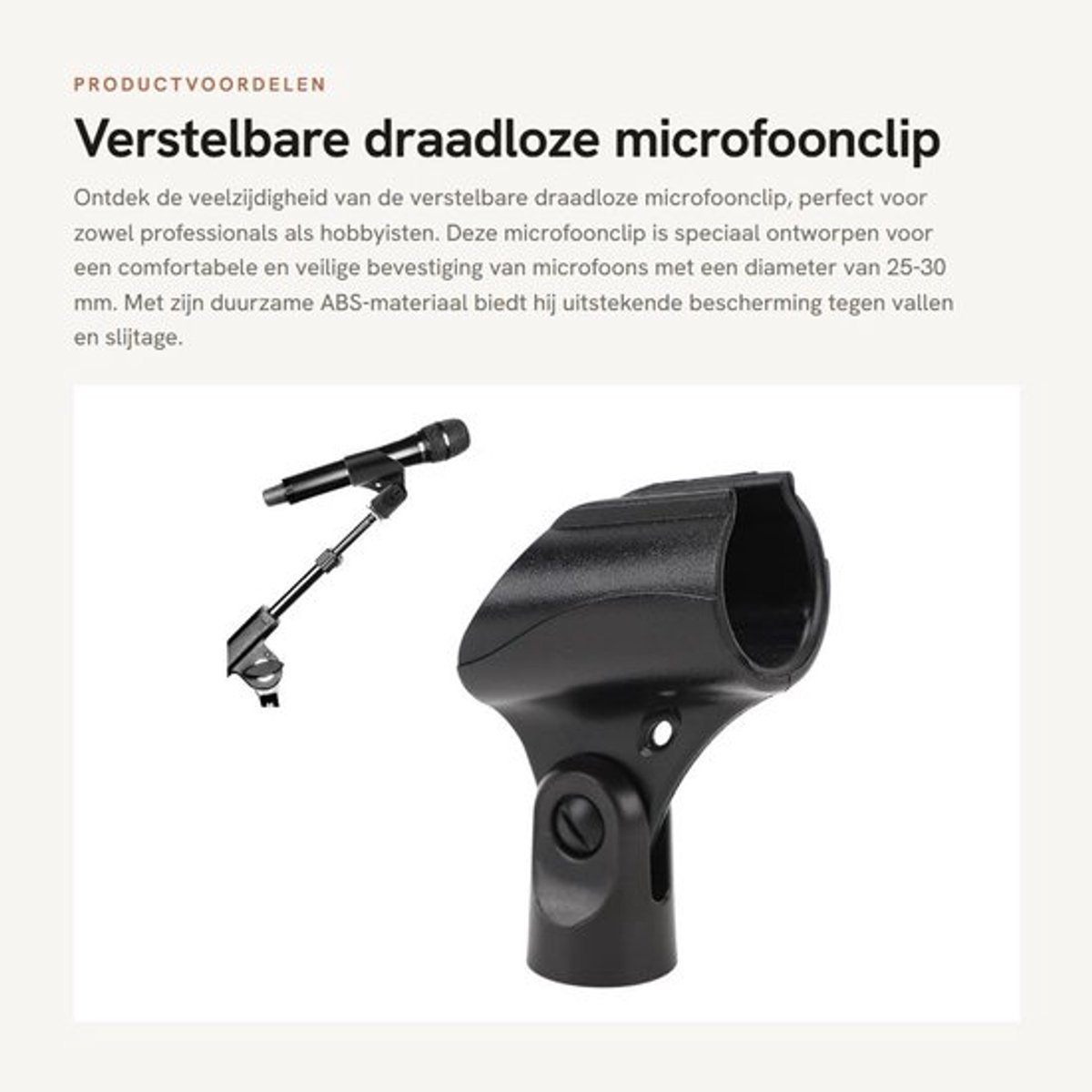 Microfoonclip Verstelbaar - Draadloze Klem - ABS-Materiaal - 25-30 mm Compatibiliteit - Schokbestendig - Hoekaanpassing - Microfoonklem