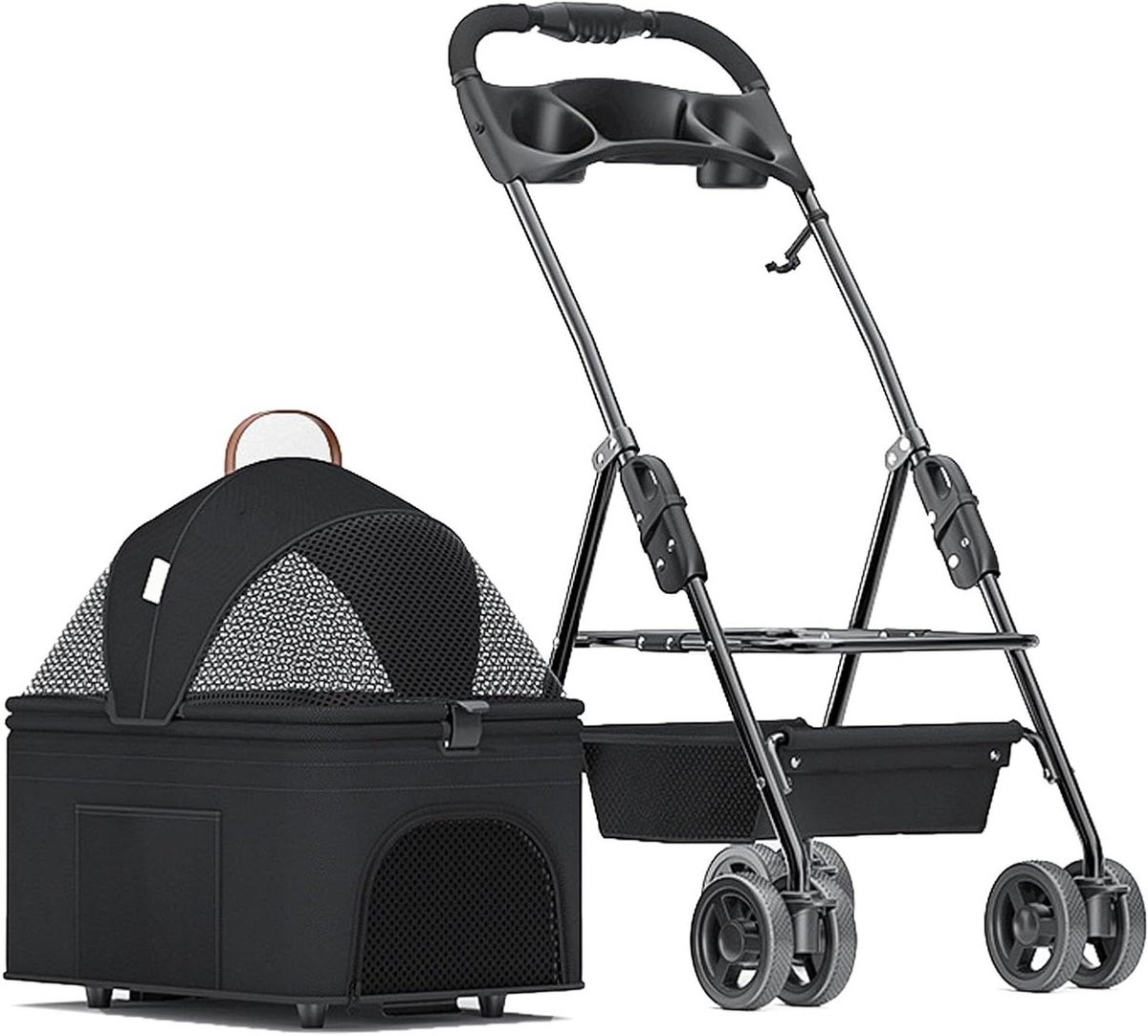 Opvouwbare Hondenbuggy - Huisdierenbuggy Reiswieg - Comfortabel Reizen - Afneembare Drager - 96.5 cm Hoogte - Zwart